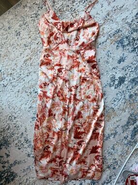 Floral Slip Midi Dress in Blush and Rust